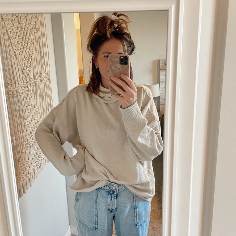 Aerie Cotton Cowl Neck Sweater Cream Comfy Fall Vibes